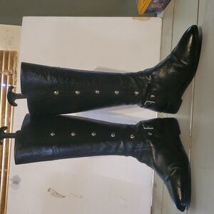 Micheal Kors Tall Boots. Black W/ Silver Studs & Buckles. Sz 7. Lightly Worb